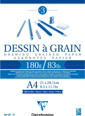Produktbild von Clairefontaine 5x Gekörntes Zeichenpapier, Block geleimt 30 Blatt A4 weiß 96624C