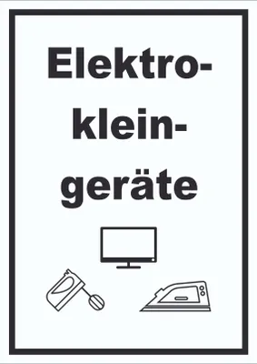 Produktbild von Elektrokleingeräte Mülltrennung Schild Text Symbol Haushaltsgerät hochkant A0 Rückseite selbstklebend