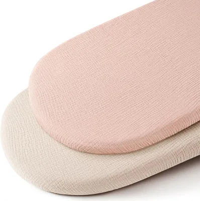 Productafbeelding van Wiegdeken voor baby's - 2 stuks - 80 x 40 cm - Katoenen mousseline - Vastzittende lakens voor kinderwagens en wiegjes - Met elastiek - Roze/beige