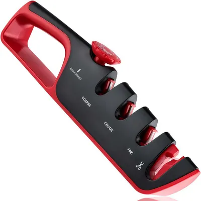 Produktbild von 4-in-1 Messerschärfer, verstellbarer Schleifwinkel, rutschfeste Unterlage für Messer & Scheren zum Schleifen, Restaurieren und Polieren von Klingen