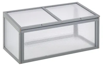 Produktbild von Moonbite Frühbeetkasten 90 x 46 x 40 cm, Mini-Gewächshaus mit aufklappbarem Polycarbonat-Deckel, vorgeöltes Tannenholz, Holz, Grau