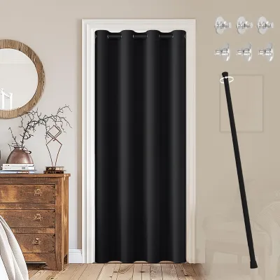 Obrázok produktu pre Solidchoice – Zatemňovacie závesy s výsuvnou tyčou – 1 kus – čierna, dĺžka 70-125 cm