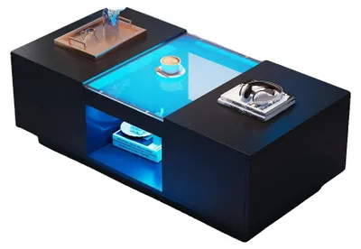 Immagine prodotto di Tavolino da salotto, design moderno, cassetti portaoggetti, nero