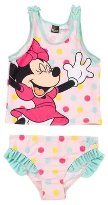 Produktbild von Disney Minnie Mouse Tankini Badeanzug mit Rüschen für Mädchen - Kinder Zweiteiler Schwimmanzug Rosa/Türkis 110-116