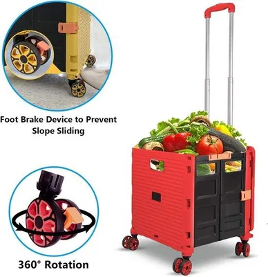 Produktbild von Famanu Einkaufstrolley faltbar, tragbar, mit 4 Rädern, klappbar, mit Deckel