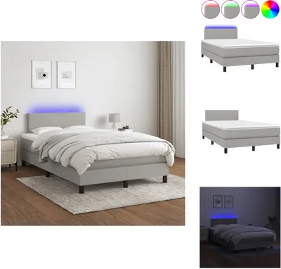 Produktbild von vidaXL Boxspringbett mit Matratze & LED Hellgrau 120x200 cm Stoff - Betten & Bettgestelle