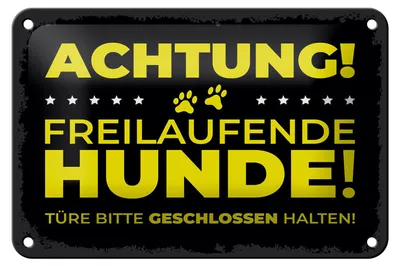 Produktbild von Blechschild Hund Achtung freilaufende Hunde 18x12cm Dekoration