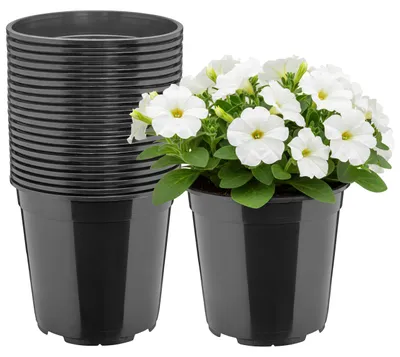 Image de Ensemble Garronda de 20 pots ronds en plastique pour semis, avec trous de drainage (noir, Ø 20 x 19 cm, 4 litres) – Référence : GD-KW-RH