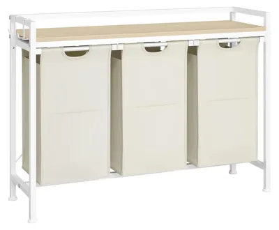Immagine prodotto di Cesto portabiancheria grande - Divisore per biancheria - 3 scomparti - Tessuto Oxford - Struttura in metallo - Tasche removibili - Bianco