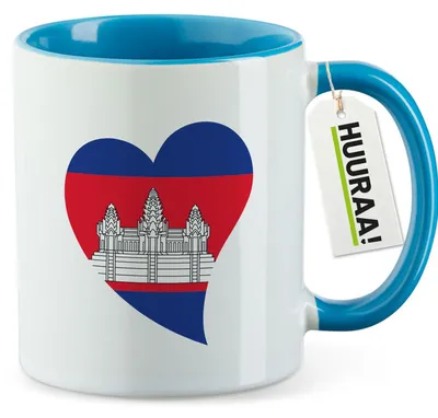 Produktbild von Huuraa Kaffeetasse Kambodscha Flagge Herz 330ml Blau Keramik Kaffeebecher Geschenkidee