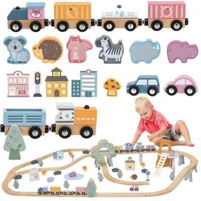 Produktbild von Viga Polarb Kindereisenbahngleis aus Holz, 90 Teile