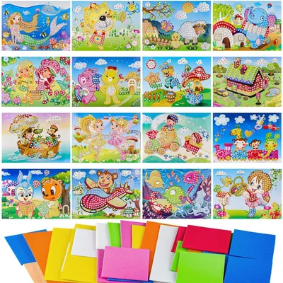 Produktbild von Mosaik Steckspiel 16 Stück für Kinder, Bastelset mit Aufklebern, DIY Malerei Lernspielzeug