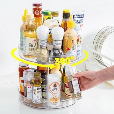 Immagine prodotto di Portaspezie girevole a due livelli - Organizzazione trasparente per la cucina