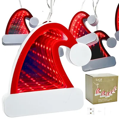 Image de Guirlande lumineuse LED Luca avec 6 bonnets de Père Noël, connectable par USB, longueur 265 cm, pour intérieur