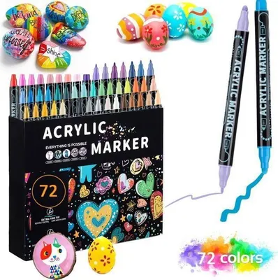 Produktbild von 72-Farben-Acrylmarker mit Doppelspitze – Für Stein, Holz, Glas, Kunststoff, Leinwand