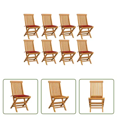 Produktbild von The Living Store Gartenstühle mit Roten Kissen 8 Stk. Massivholz Teak