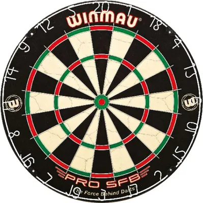 Produktbild von Winmau Steeldartscheibe Sisal, Turniergröße, PRO SFB, klammerfrei, für Steel- und Softdarts, inkl. 3 Stahldarts, 3 Softdarts und Metall-Zahlenring, für Einsteiger und Profis