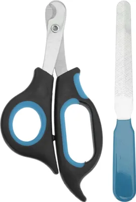 Produktbild von Krallenschere für Hunde mit Sicherheitsschutz, Edelstahl Krallenschere für Katzen mit Rutschfeste, Krallenpflege Krallenschneider mit Nagelfeile, Schwarz Blau