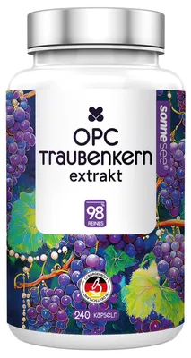 Produktbild von Sonnesee OPC Traubenkernextrakt – 405 mg Extrakt mit 385 mg OPC pro Kapsel, 240 Kapseln, vegan