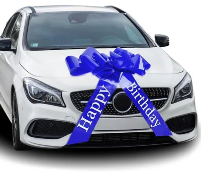 Obrázok produktu pre Veľká modrá mašľa pre auto a ako darček, priemer 23 palcov, s motívom „Všetko najlepšie k narodeninám“ a s prísavkou