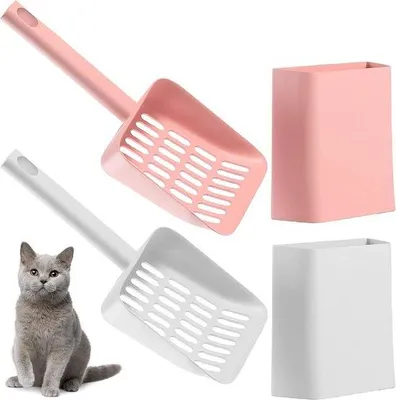 Produktbild von Katzenschaufel mit Halter für Katzenklo - Rosa Weiß