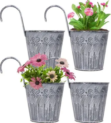 Produktbild von Famanu Hängende Blumentöpfe Set – Metall, Retro-Design, 4 Stück