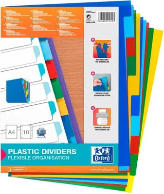 Immagine prodotto di Divisori in plastica a4 10 fogli colorati oxford 100205063