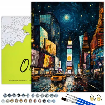 Produktbild von Oh Art! Malen nach Zahlen Erwachsene – Stadtlandschaft bei Nacht – Komplettset mit Acrylfarben, Pinseln, Kontrollblatt & Holzrahmen – 40x50 cm Leinwan
