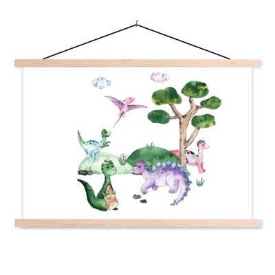 Obrázek produktu pro MuchoWow® Textilní plakát - Školka - Barvy - Dinosaurus - Chlapci - Dívky - Děti - 60x40cm - S hnědými lamelami