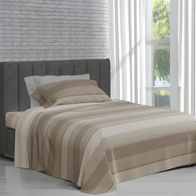Productafbeelding van Home, Bedding set voor Frans bed, 100% katoen, beddengoed 140 x 200, formaat van hoeslaken, laken en kussensloop, gemaakt in Italië, Garda Beige