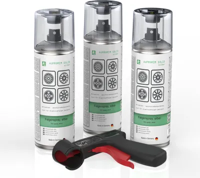 Produktbild von 3x AUPROTEC Lackspray Silber + Pistolengriff AUPRORIM SOLID Felgensilber Sprühlack 400ml