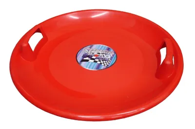 A red saucer sled on a white background.