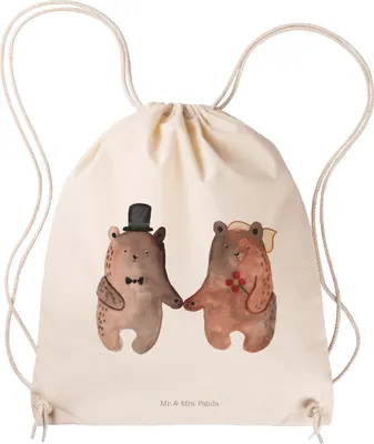 Produktbild von Mr. & Mrs. Panda Jutebeutel Bär Heirat - Transparent - Geschenk, Beutel, wander rucksack, Kleiner, Teddy, Drawstring Bag, Turnbeutel, gym tasche