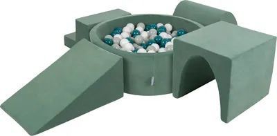 Produktbild von KiddyMoon Spielplatz Velvet Aus Schaumstoff Mit Samt Rund Bällebad (300 Bälle) Ballgruben Für Babys Spielbad Hindernisläufen, Hergestellt In Der EU, Waldgrün: Dunkeltürkis/Grüngrau/Weiß