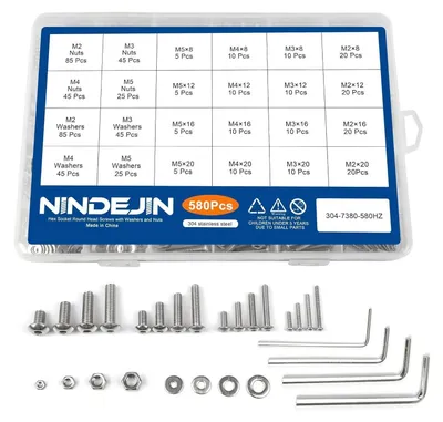 Produktbild von Schrauben-Muttern-Unterlegscheiben-Set 580tlg M2-M5 304 Edelstahl mit Innensechskantschlüssel