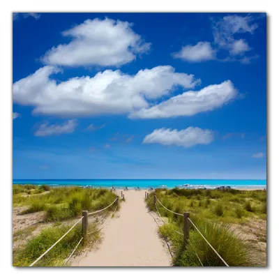 Produktbild von Wallario selbstklebende Möbelfolie/ Tischdecke für Innen und Außen, Größe: 70 x 70 cm - Sandweg zum blauen Meer mit blauem Himmel