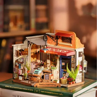 Image de maison miniature 3D Librairie Puzzle, 108 pièces, kit de modélisation DIY en bois avec LED, cadeau pour adultes & enfants, déco & objet de collection
