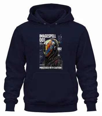 Obrázok produktu pre Mikina s kapucňou, motív: cyberpunk, robot, Japonsko, Y2K, cyborg, tmavomodrá, veľkosť L