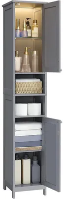 Obrázok produktu pre Vysoká, úzka kúpeľňová skrinka s osvetlením, model BBC566G03, rozmer 30 x 30 x 170 cm, farba: sivá