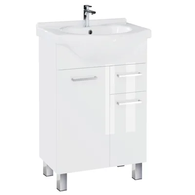 Zdjęcie produktu dla Szafka łazienkowa z umywalką stojąca pod umywalkę biała połysk 55 cm zestaw