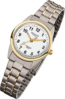 Produktbild von Regent Armbanduhr grau silber gold F-428 Damen Analog-Titanuhr URF428