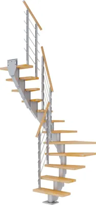 Produktbild von Dolle Mittelholmtreppe Frankfurt 1/2 gewendelt Buche, geölt 65 cm breit für GH 259 – 301 cm UK Metall Perlgrau mit Geländer