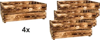 Produktbild von Lermowood Holzkisten 4x Box0541 50 x 40 x 19cm Geflammt | Dekokisten aus Holz Massive Holzkiste Regalkiste Weinkiste