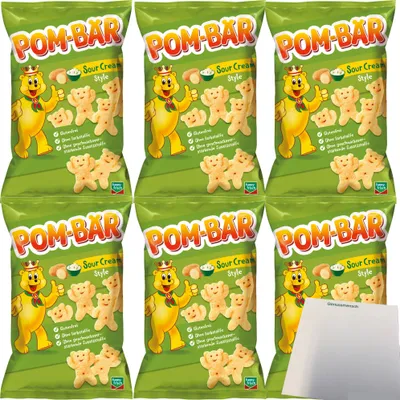 Produktbild von Pom-Bär Sour Cream Kartoffelsnack 6er Pack (6x75g Packung) + usy Block