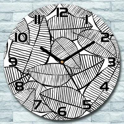 Produktbild von Wanduhr aus Glas Rund fi 30 Tropische Blätter Quarz Deko Wohnzimmer Büro