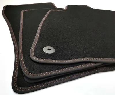 Image de Tapis de sol pour Cupra Ateca (double couture marron) Tapis en velours de première qualité d'origine Tapis de voiture 4 pièces noir