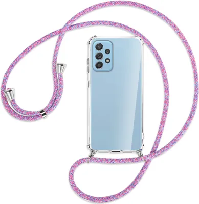 Produktbild von Handykette Backcover-Schutzhülle mit Band (Metall silberfarben) für Samsung Galaxy A52 4G / 5G, A52s 5G - lila/rosa/blau