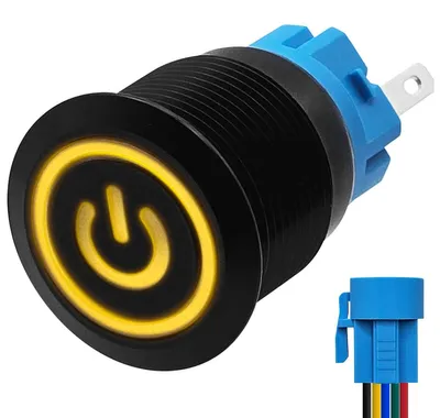 Produktbild von ProRide Metall-Momentanschalter 19 mm - 220 V - Mit Kabel - Gelbe LED