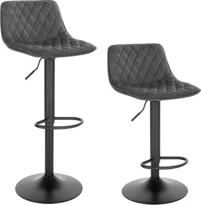Image de Tabourets de bar Deluxe - Qualité industrielle - Gris foncé - Lot de 2 - Tabourets avec dossier - Tabourets de cuisine - Réglage en hauteur possible - Velours