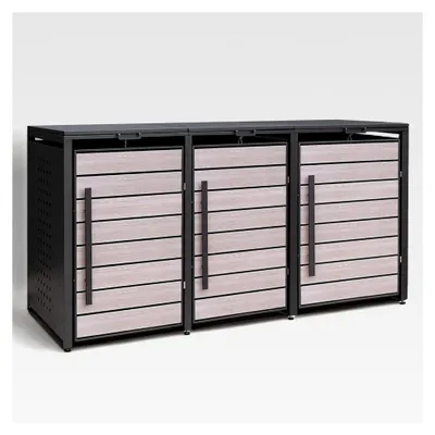 Produktbild von Mülltonnenbox für 3 x 240L Mülltonnen oder kleinere Modelle in Anthrazit und Holzoptik | Wetterfester, abschließbarer Müllcontainer | Abfallbehälter | Tonnenhaus | Müllbox
